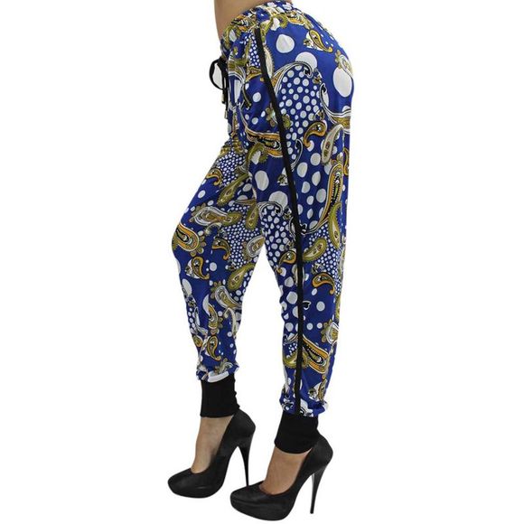 Blue Colorful Paisley Jogger Pants With Tuxedo Stripe - Picture 3 of 4